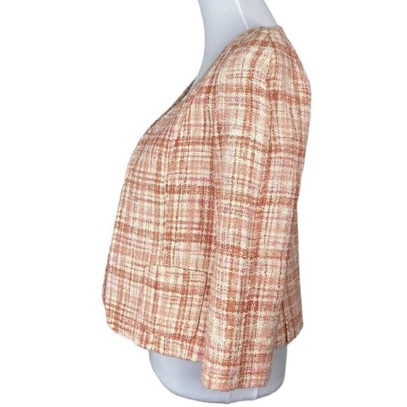 Talbots Women's Y2K Pink Gracie Collarless Plaid Tweed Career Blazer‎ 6/C36 - Picture 4 of 11